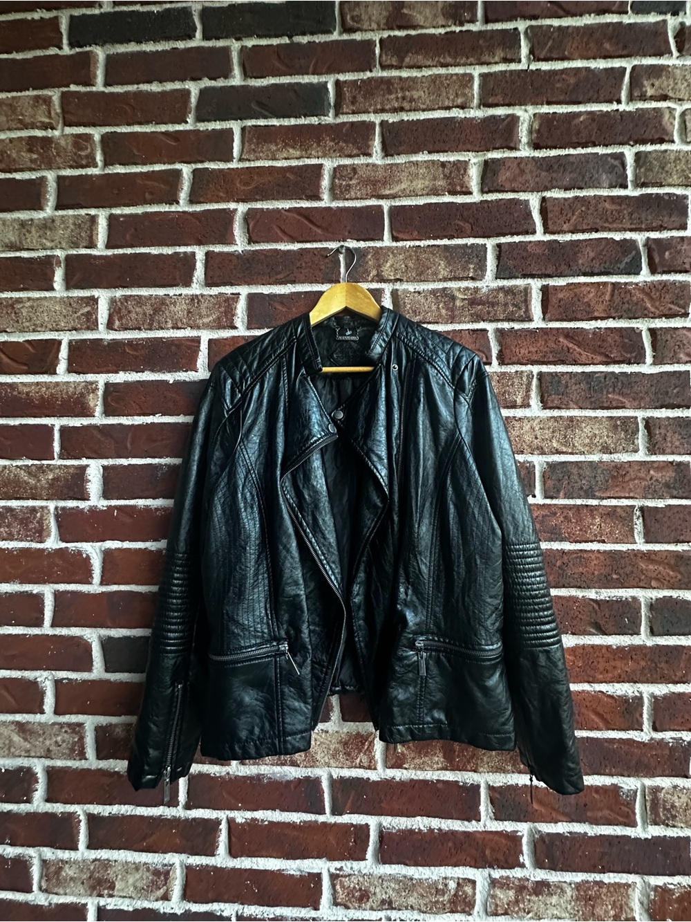 Jou Jou Black Faux Leather Coat with Embossed Label